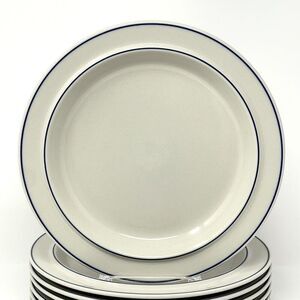 Arabia Finland Saimaa White Blue Rim Vintage 1980's Stoneware Dinner Plate 10"